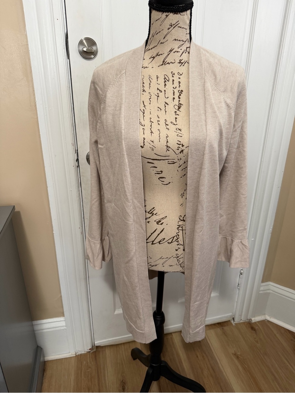 Women's Open-Front Long Cardigan in Light Beige